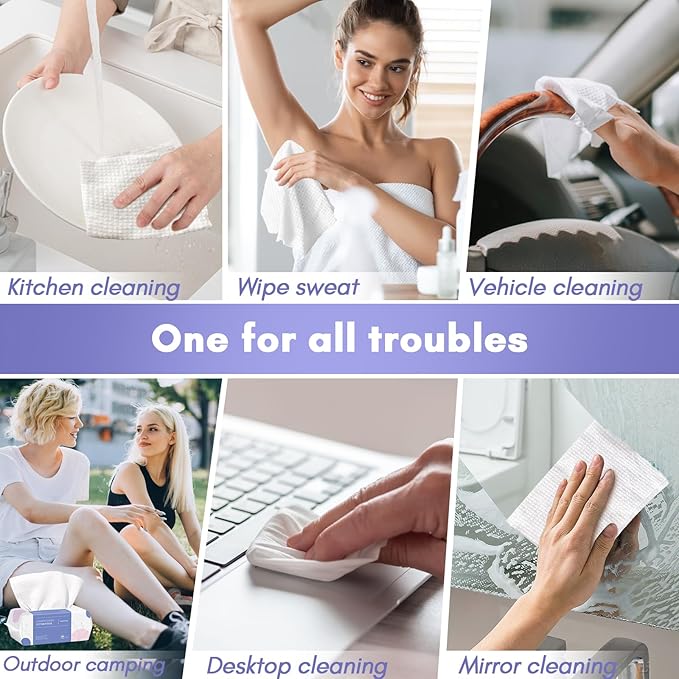 PoeticEHome Disposable Face Towel | Thick & Absorbent | Clean Face Tissue Biodegradable | Cotton Dry Wipes for Facial Cleansing & Makeup Removing