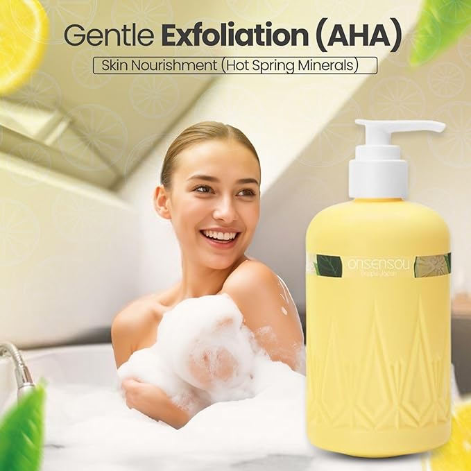 Moisturizing Body Wash for Dry Skin Women & Men, Full Body Washes with Hot Spring Yeast, Green Algae Extract & AHA from Japan, Natural Body Wash, Daily Use, 10.1 Fl Oz