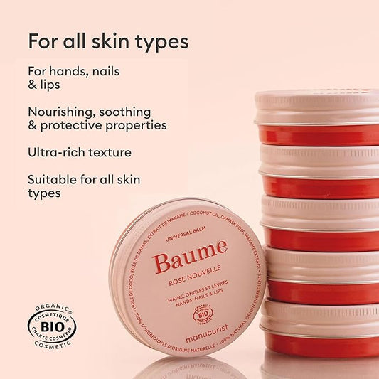 Manucurist Organic Hand Balm – Multi-Purpose 100% Organic Hand & Nail Lip Treatment – Coconut Oil, Damask Rose Oil – Magic Balm – Hand Care - Lip Care – Practical Gift for Women - Travel Beauty
