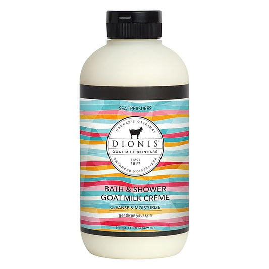 Dionis Goat Milk Skincare Sea Treasures Bath Soap & Liquid Shower Crème, Rich, Creamy Cruelty Free, Paraben Free Hydration Body Wash Cleanser, Soap Moisturizer For Sensitive Skin, 14.5 oz Bottle