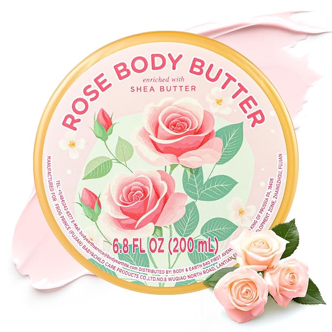 Rose Body Butter, Natural Body Butter for Men Women Smell Good, Rose Scented Shea Butter Body Cream, Body Moisturizer for Dry Skin 6.8 floz