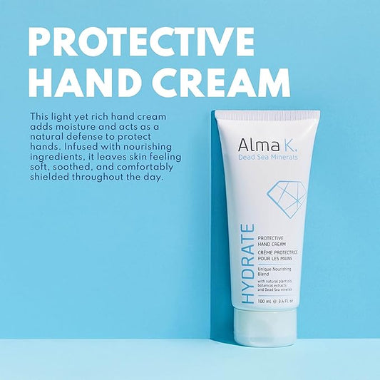 ALMA K Protective Hand Cream - Daily Deep Hydration Hand Lotion - Rich, Soothing Non-Sticky Cocoa Butter Lotion - White Tea and Neroli Scent - 3.4 oz