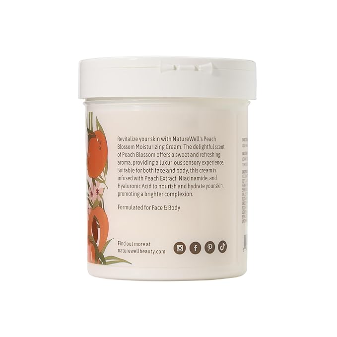 NATURE WELL Peach Blossom Restore & Brighten Moisturizing Cream For Face & Body, Infused With Peach Extract, Niacinamide, & Hyaluronic Acid, Promotes A Brighter Complexion, Pack of 2 (16 Oz Each)