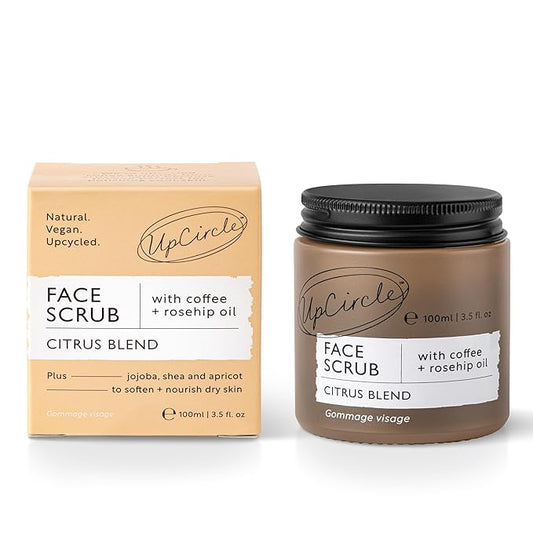 UpCircle Coffee Face Scrub - Citrus Blend For Normal + Dry Skin 3.5oz- Shea Butter, Coconut + Rosehip Oil - Natural, Vegan Face Exfoliator For Soft, Smooth Skin