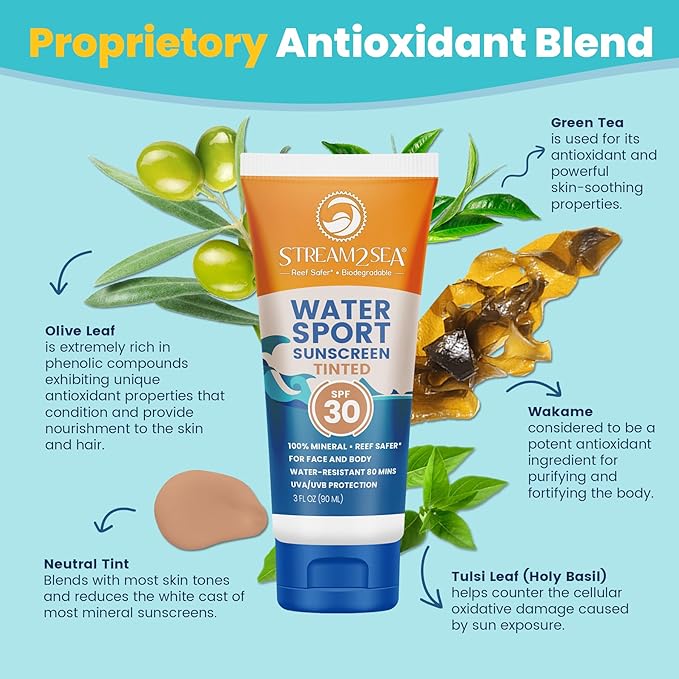 STREAM 2 SEA SPF 30 Tinted Sunscreen Biodegradable and Reef Safe, 1 Fl oz Pack of 3 Travel Size Paraben Free Non Greasy and Moisturizing Mineral Sunscreen For Face, Body Protection Against UVA and UVB