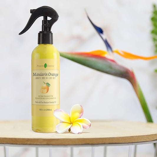Mandarin Orange Linen and Room Spray, Natural Air Freshener Made with Pure Mandarin Essential Oil, Bathroom Air Refreshener, Pillow Spray, or Bathroom Odor Eliminator (8.5 fl oz)