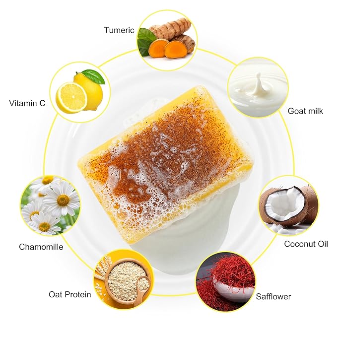 Lemon Turmeric Kojic Acid Soap - Organic Turmeric Dark Spot Remover Soap Bar for Face and Body - Kojic Acid Skin Care for All Skin Types, Deep Cleansing