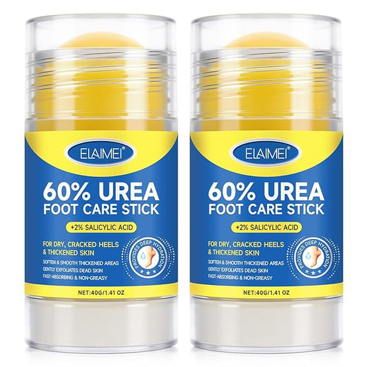 60% Urea Cream Stick plus 2% Salicylic Acid, Maximum Strength Urea Foot Cream Callus Remover for Dry Cracked Heels, Hands, Knees,Exfoliating Moisturizer, Dead Skin Remover Foot Balm 1.4oz (2pcs)