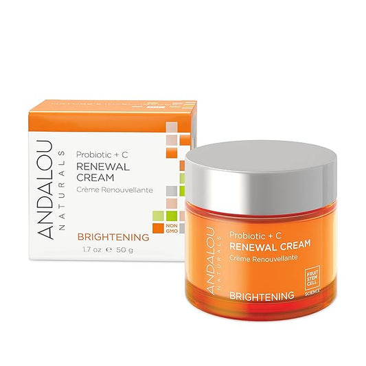 Andalou Naturals Probiotic + C Renewal Cream, Probiotic Plus C, Complexion Enhancing Face Moisturizer, Helps Promote Firmer Skin & More Even Skin Tone, Lightweight Hydrating Facial Moisturizer, 1.7 Oz
