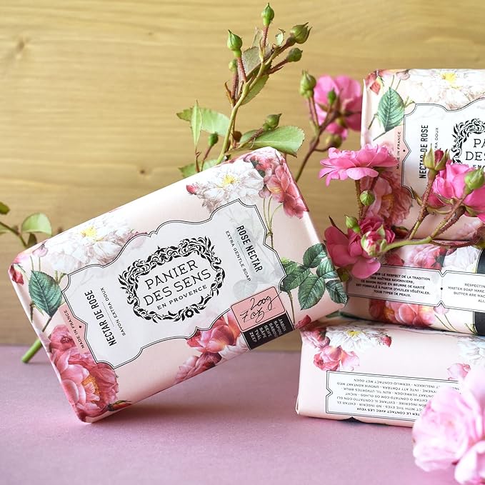Panier des Sens Rose Shea butter natural bar soap, bath & body soap bars - Made in France 95% natural - 2 bars, 7oz/200g each