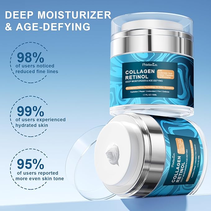 Collagen Retinol Hyaluronic Acid Cream, Anti-Aging Face Moisturizer for Face, Firming Skin Care Neck & Décolleté, Daily Moisturizer Face Cream Day & Night - 1.7 fl.oz.