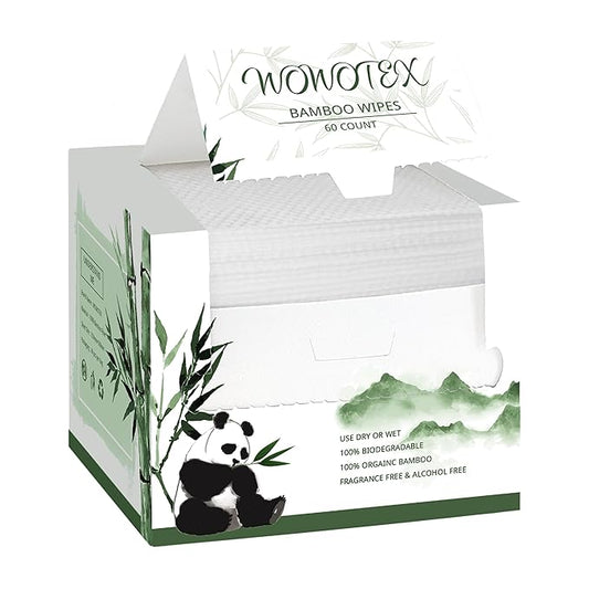 Bamboo Viscose Disposable Face Towel Biodegradable Large Dry Face Wipes 60 Count Extra Thick Soft Clean Facial Towels for Sensitive Skin, Makeup Removing, Facial Cleansing, Nursing, Travel