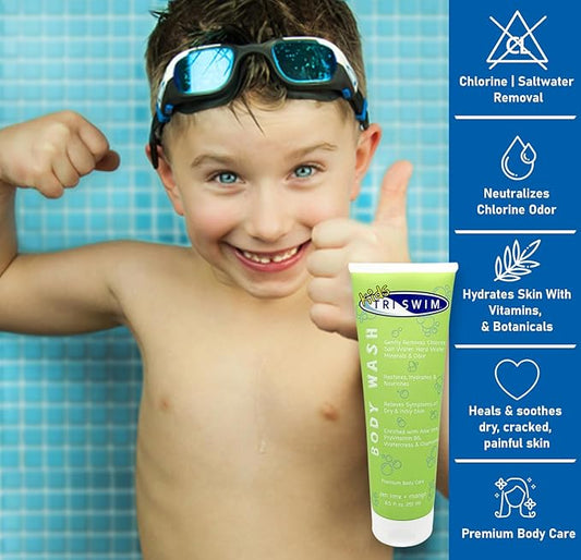 TRISWIM Chlorine Removal Body Wash 8.5oz | Removes Chlorine, Bromine, Hard Water Minerals & Saltwater | Hydrates & Restores Skin | Zen Lime + Mango Scent