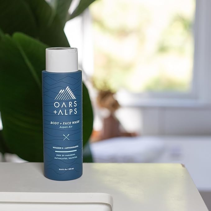 Oars + Alps Mens Moisturizing Body and Face Wash, Skin Care Infused with Vitamin E and Antioxidants, Sulfate Free, Aspen Air, 3 Pack