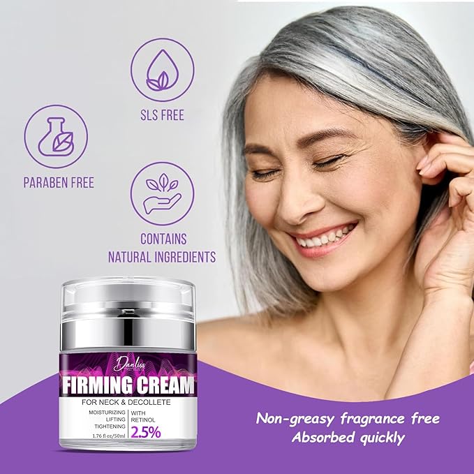 Neck Creams for Tightening and Firming, Retinol & Hyaluronic Acid for Wrinkle Reduction, Neck Cream for Skin Lifting, Neck Firming Cream | Anti-Aging Moisturizer for Face & Décolleté, 1.7 FL OZ