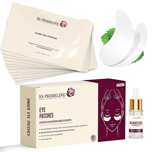 Bio Cellulose Under Eye Patches for Puffy Eyes & Dark Circles Natural Eye Masks Anti Wrinkles &Eye Bags Soothing Skincare Treatment for Woman & Men 12pairs- Parches Para Ojeras |10ml Serum Gift