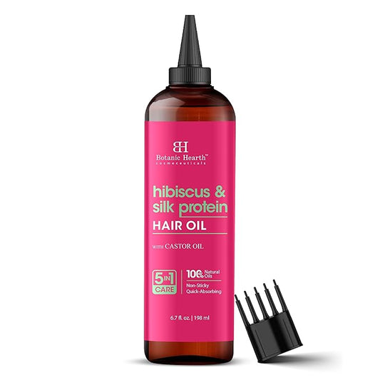 Botanic Hearth Hibiscus & Silk Protein Hair Oil (6.7 Fl Oz) |Nourishing And Strengthening Hair Treatment For Thicker, Healthier|Looking Hair | Paraben Free | Suitable For All Hair Types