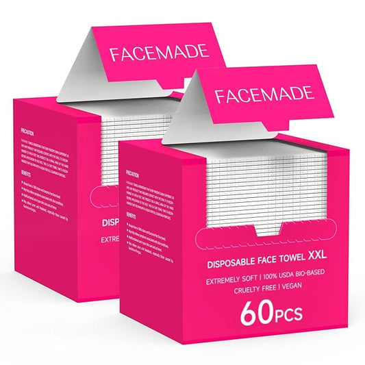 120 Count XXL Disposable Face Towels 12" × 12", 100% USDA Biobased Face Towelettes Disposable, Clean Facial Towels for Makeup and Clean Skin, Super Soft and Thick Dry Wipes Club