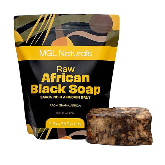 Raw African Black Soap 2.2 lb from Ghana, Africa | Vegan & Organic | Face and body deep cleanse wash. 35.3oz | 2.2 lb | 1kg