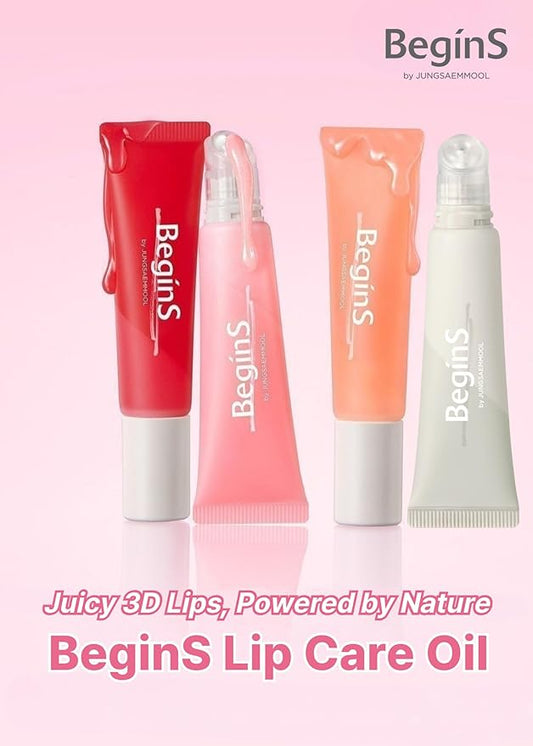 Lip Care Oil Clear 0.34 Fl Oz, Vegan Moisturizing Lip Oil with Jelly Massager for Dry Lips, 24H Hydration, Cooling & Exfoliating Lip Treatment, Korean Lip Mask Oil, BeginS