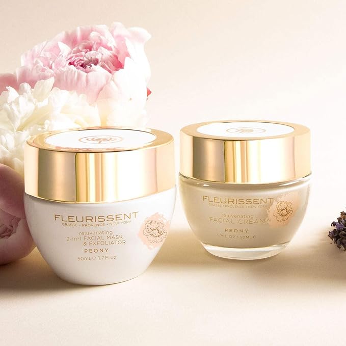 Fleurissent Enchanted Elixir – 2-in-1 Peony Facial Mask & Exfoliator – Revitalizing Floral Fusion, 99% Natural & COSMOS Organic Certified, 1.7 FL OZ for Healthy-Looking Skin