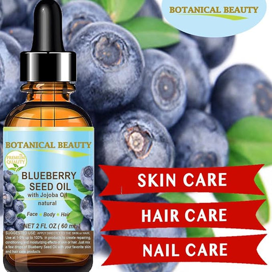 Botanical Beauty BLUEBERRY SEED OIL Virgin Unrefined Cold-Pressed Carrier Oil 0.5 Fl.oz.- 15 ml for Face, Dry Skin, Body, Hair, Nails, Anti-Aging Moisturizer