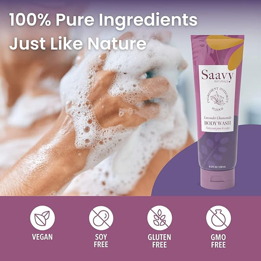 Saavy Naturals Body Wash Lavender Chamomile Plant-Based Ingredients| Made In USA | Sensitive Skin Body Washl Organic Formula With Coconut Oil, Shea Butter, And Aloe Vera - 8.5 Fl Oz, 2 Pack