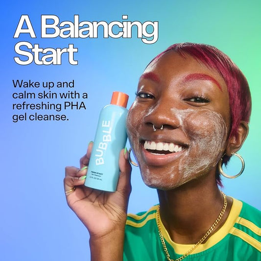 Bubble Skincare Fresh Start Gel Cleanser - Gentle Exfoliating Face Wash for Oily Skin - Formulated with Aloe Vera Juice + Caffeine to Protect and Soothe Complexion (50ml)