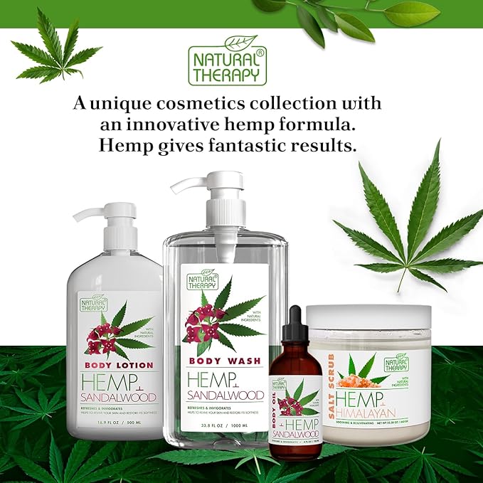 Natural Therapy Body Wash for Women and Men with Hemp & Sandalwood Oils - Shower Gel Cleanses and Moisturizing Skin - With Dead Sea Minerals Nourish for Body, Pack of 2 (67.6 fl.oz)