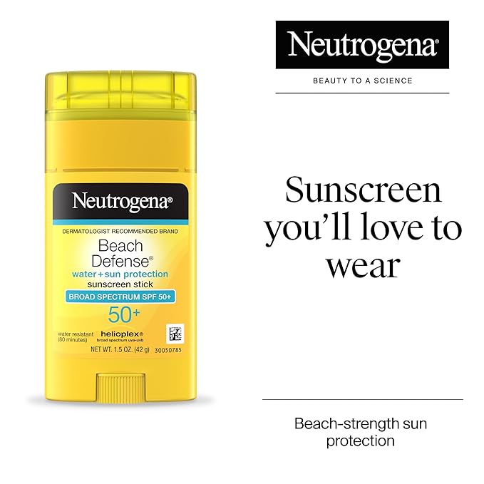 Neutrogena Beach Defense Sunscreen Stick SPF 50, Hands-Free Application, Hawaii Reef Act 104 Compliant, Octinoxate & Oxybenzone Free, Sunscreen for Face & Body, Travel Size, 1.5 oz
