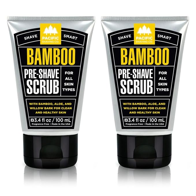 Pacific Shaving Company Bamboo Pre-Shave Scrub - Exfoliating Face Scrub & Cleanser - Daily Face Wash for Men with Aloe Vera & Willow Bark Extract - Soothes, Moisturizes & Controls Blemishes (2 Pack)