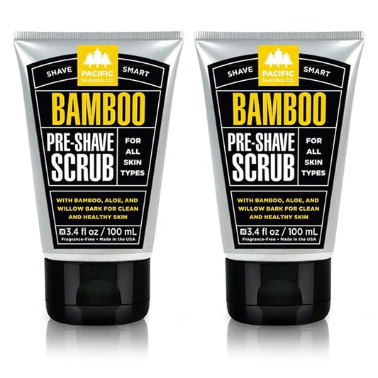 Pacific Shaving Company Bamboo Pre-Shave Scrub - Exfoliating Face Scrub & Cleanser - Daily Face Wash for Men with Aloe Vera & Willow Bark Extract - Soothes, Moisturizes & Controls Blemishes (2 Pack)