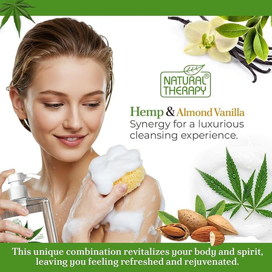 Natural Therapy Body Wash for Women and Men with Hemp & Vanilla Oils - Shower Gel Cleanses and Moisturizing Skin - With Dead Sea Minerals Nourish for Body, Pack of 2 (67.6 fl.oz)