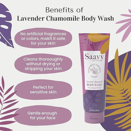 Saavy Naturals Body Wash Lavender Chamomile Plant-Based Ingredients| Made In USA | Sensitive Skin Body Washl Organic Formula With Coconut Oil, Shea Butter, And Aloe Vera - 8.5 Fl Oz, 2 Pack