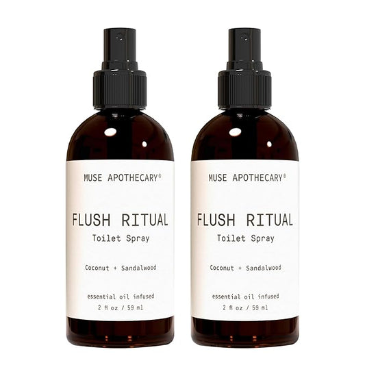 Muse Apothecary Flush Ritual - Aromatic & Refreshing Toilet Spray, Use Before You Go, 2 oz, Infused with Natural Essential Oils - Coconut + Sandalwood, 2 Pack