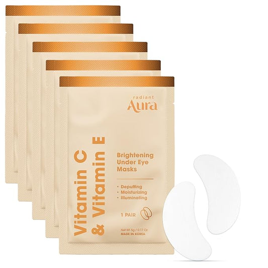 Under Eye Patches with Vitamin C & E - Dermatologist Tested Korean Eye Gel Patches for Puffy Eyes and Dark Circles - Hydrating Eye Gel Patches - Brightening Depuff Eye Patches - 5 Pairs