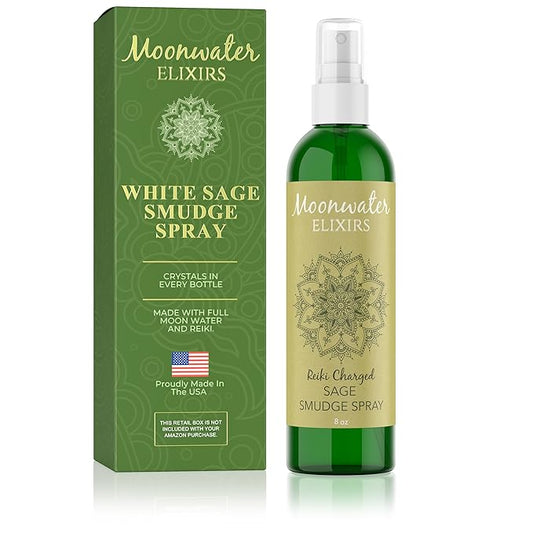 White Sage Smudge Spray for Spiritual Cleansing & Aura Protection, Sage Spray for Cleansing Negative Energy & Protection, Home & Meditation, Clear Quartz Reiki Energized Aromatherapy Room Spray - 8oz