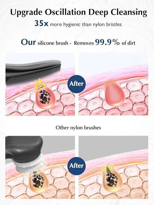 COSLUS Face Scrubber Facial Cleansing Brush: Silicone Portable Waterproof Rechargeable Face Wash Brush, 4 Cleansing Modes, Electric Face Exfoliator for Men Women Cleaning, Exfoliating, Massaging