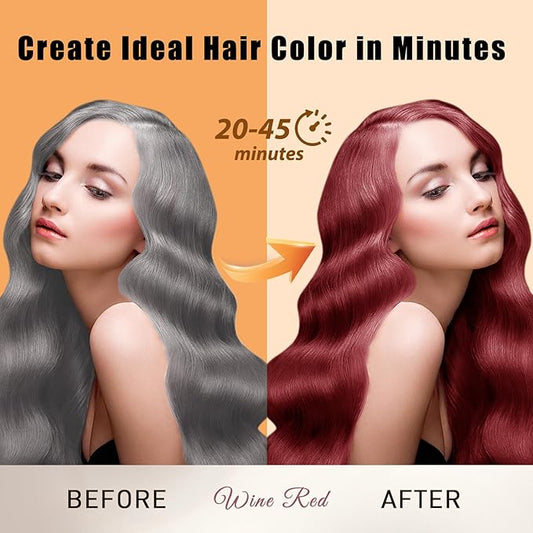 Hair Dye Shampoo 3 in 1, Long-Lasting Hair Color Shampoo with Herbal Ingredients, Instant Magic Hair Dye, Easy Application Shampoo Para Canas for Women Men 16.9 Fl Oz (Wine Red)