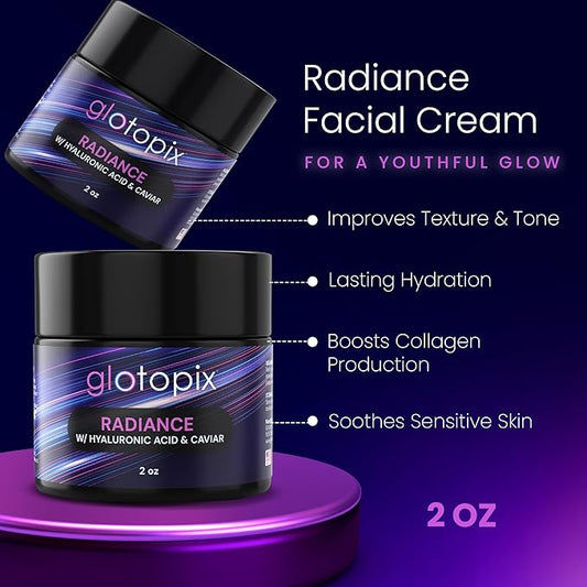 Radiance Facial Cream - Moisturizer Face and Body Boosts Collagen, Suitable for All Skin Types - Skin Feels Softer and Smoother, Long-Lasting Hydration, Easy & Fast-Absorbing Face Cream - 2Oz