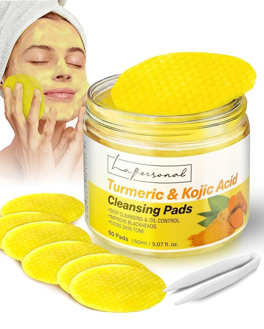 Turmeric and Kojic Acid Cleansing Face Pads – Turmeric Exfoliating Face Scrub Pads, 50 Pcs, for Mild Cleansing Exfoliation Oil Control, Suitable for All Skin Types