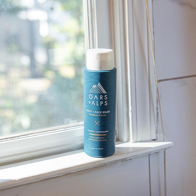 Oars + Alps Mens Moisturizing Body and Face Wash, Skin Care Infused with Vitamin E and Antioxidants, Sulfate Free, Mandarin Woods, 13.5oz, 2 Pack