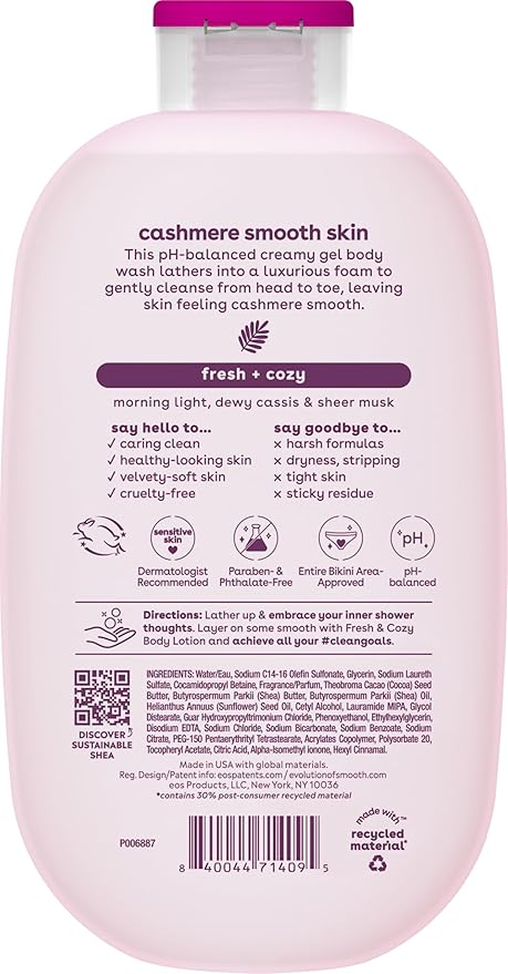 eos Shea Better Cashmere Body Wash, Fresh & Cozy, Moisturizing, pH Balanced Body Wash, Creamy Gel Formula, Paraben & Phthalate Free, Sensitive Skin, 16 fl oz