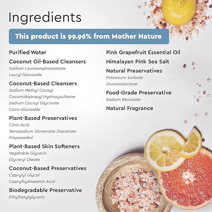 Puracy Body Wash, Natural Body Wash, 98.6% Pure Plant Ingredients, Moisturizing Shower Gel for Women Men Kids, Body Soap for Dry Sensitive Skin. Gently Scented with Citrus & Sea Salt, 12 Oz