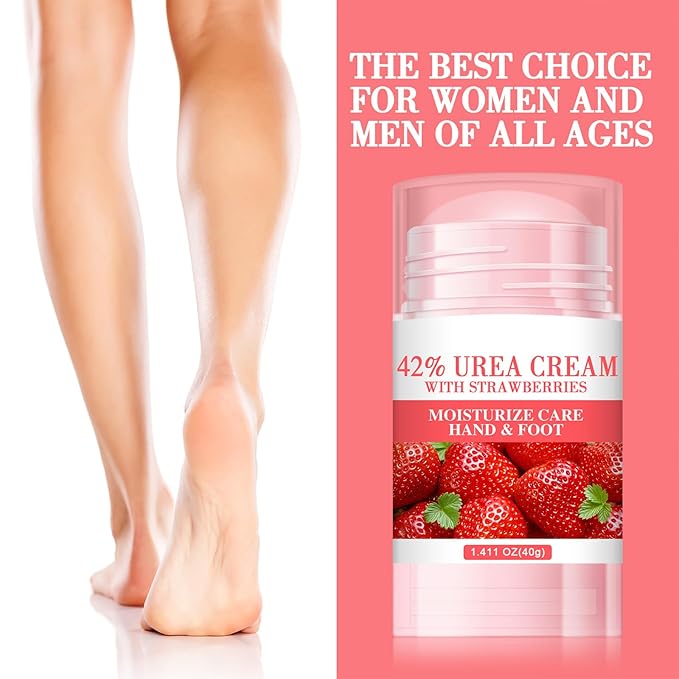 60% Urea Cream - 1.41 oz Strawberry Foot Hand Cream Stick for Dry & Cracked Feet Elbows Knees Heels Hands, Hydrates & Nourish Foot Care for Softening and Moisturizing, Removing Calloused Skin
