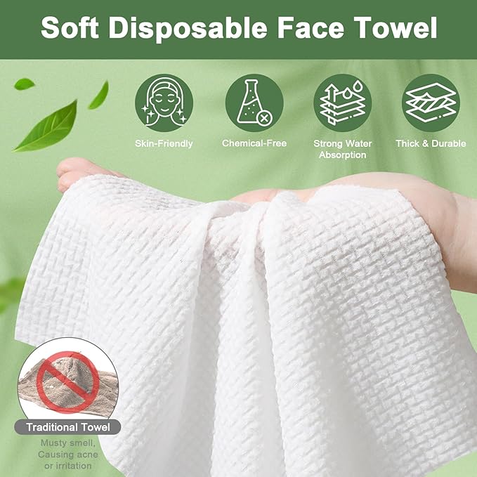 Face Towels Disposable, 12” x 10” Biobased Facial Towelettes, Large Soft & Thick Dry Wipes for Gentle Skincare, Face Washing & Makeup Removal, Lint-Free Clean Facial Towels, 50 Count