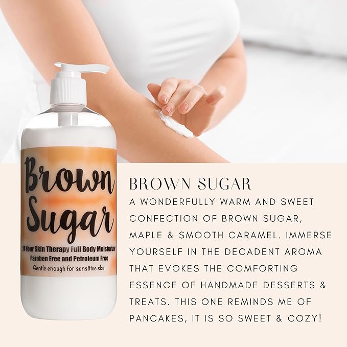The Lotion Company 24 Hour Skin Therapy Lotion, Brown Sugar Fragrance, Full Body Moisturizer, w/ Aloe Vera, Paraben Free, Made in USA, 16 oz bottle + 2 oz travel size