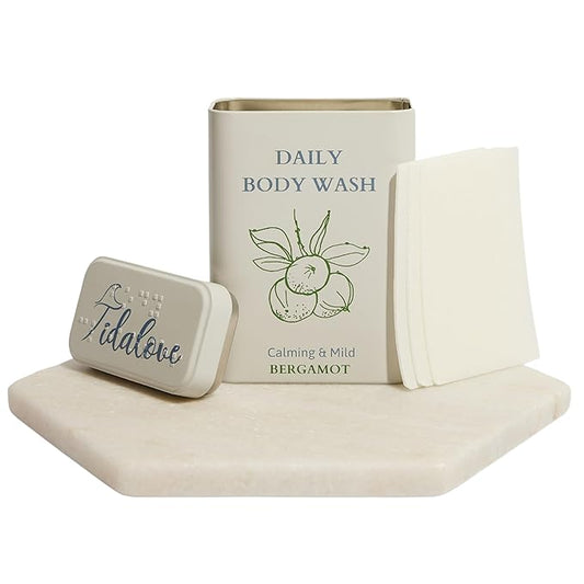 Body Wash Sheets in Tin, Zero Waste, Vegan, Paraben-Free, SLS-Free, Cruelty-Free, TSA-Friendly, Travel Soap Sheets, 1 Month Supply (30 Sheets, 60 Washes) (Body Wash Sheets in Tin)