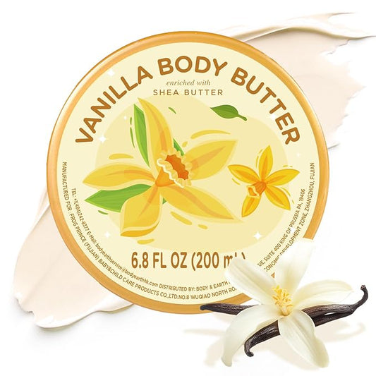 Vanilla Body Butter, Natural Body Care for Men Women Smell Good, Vanilla Scented Natural Body Butter, Body Moisturizer for Dry Skin 6.8 floz
