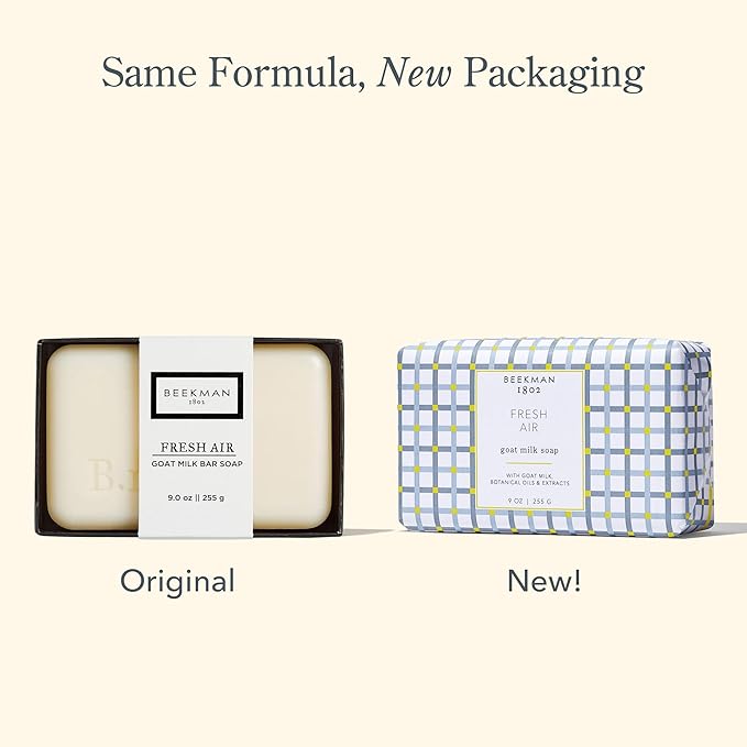 Beekman 1802 Goat Milk Body Soap Bar, Fresh Air - Scented - 9 oz - Nourishes, Moisturizes & Hydrates - 100% Vegetable Soap with Lactic Acid - Good for Sensitive Skin - Cruelty Free